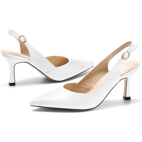 Rilista Women's Slingback Heel Closed Pointed Toe Wedding Party Dress Pump Shoes - Picture 3 of 6